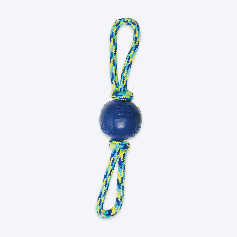 Zeus Fitness TPR & Rope Ball Tug With 2 Hand Loops Fetch Dog Toy - Green/Blue - Heads Up For Tails