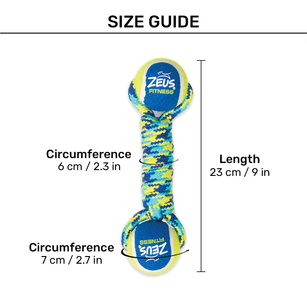 Zeus Fitness Double Tennis Ball Rope Dumbbell Fetch Dog Toy - Geen & Blue_02