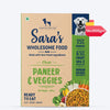 Sara's Wholesome Classic Paneer & Veggies Dog Food, 300 gm, features 35% paneer and 65% fruits, veggies, and brown rice.