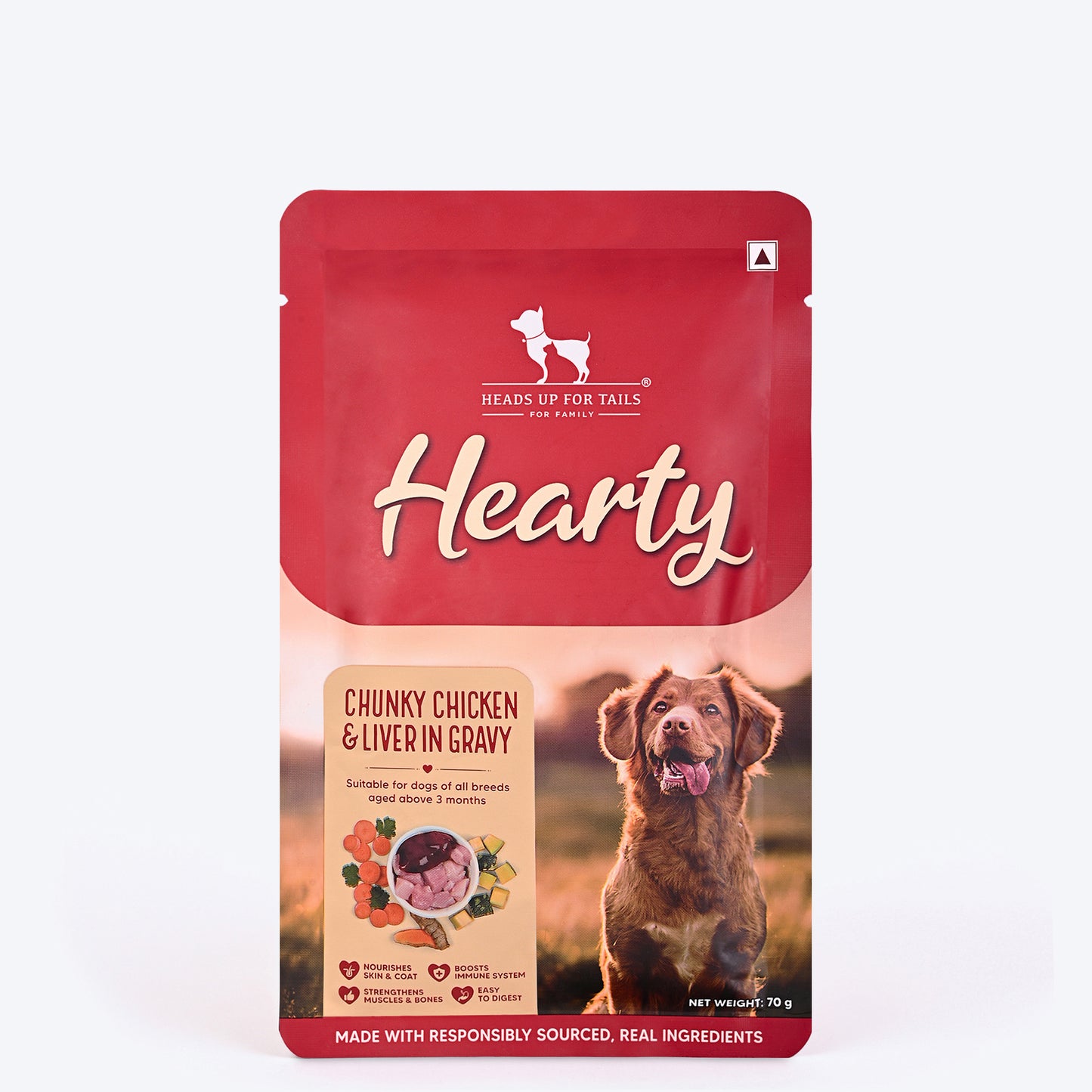 Hearty Chunky Chicken & Liver In Gravy Dog Wet Food - 70 g - Heads Up For Tails