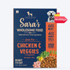 Sara's Wholesome Grain-Free Chicken & Veggies Dog Food, 300 gm, made with 60% meat and 40% fruits and veggies.