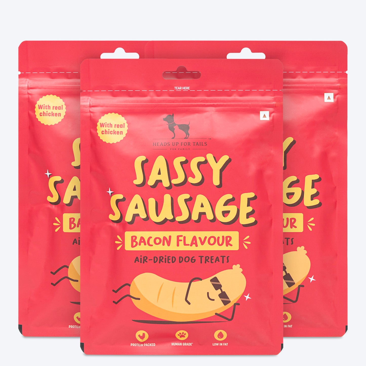 HUFT Sassy Sausage Bacon With Real Chicken Air-Dried Dog Treats - 100 g - Heads Up For Tails