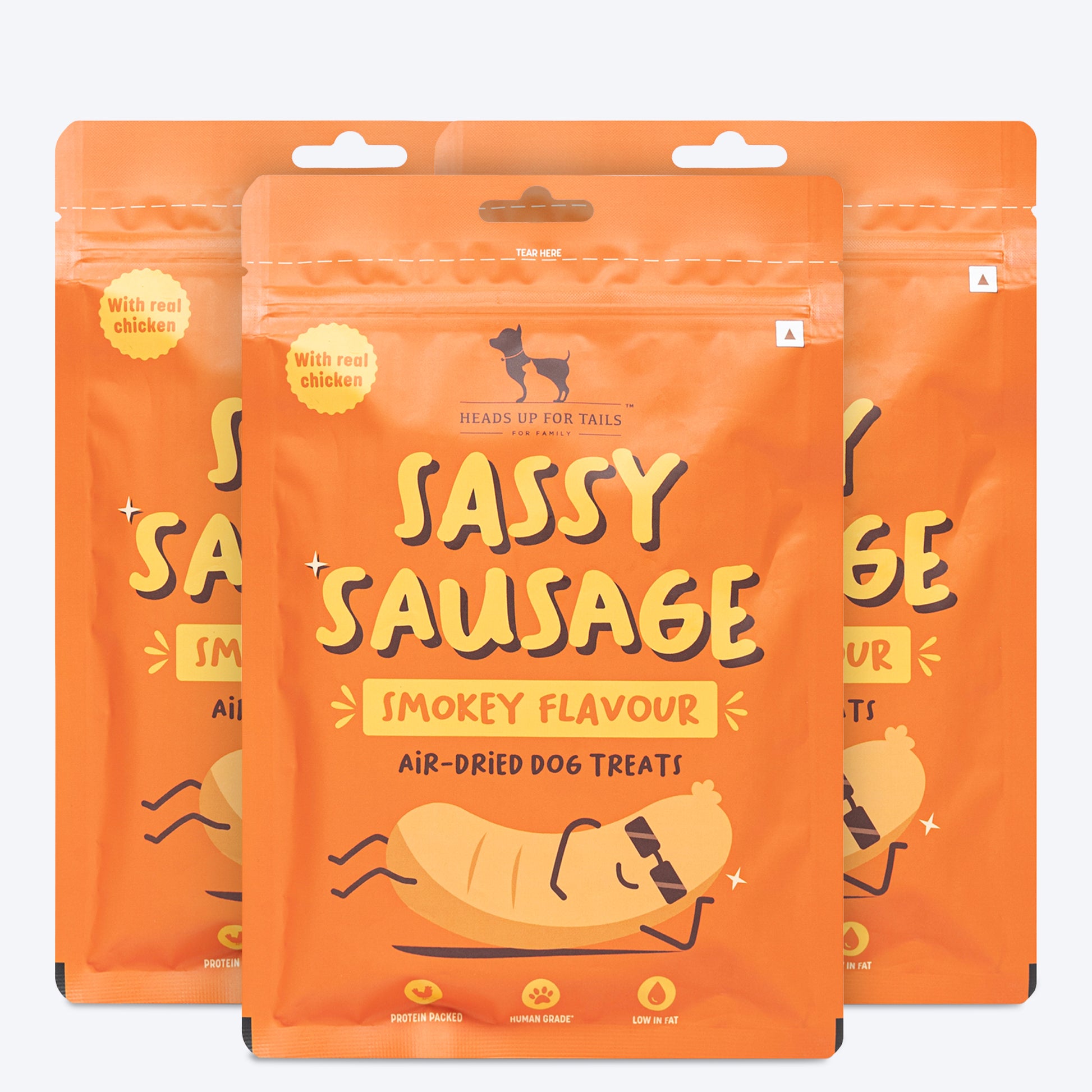 HUFT Sassy Sausage Smokey With Real Chicken Air-Dried Dog Treats - 100 - Heads Up For Tails