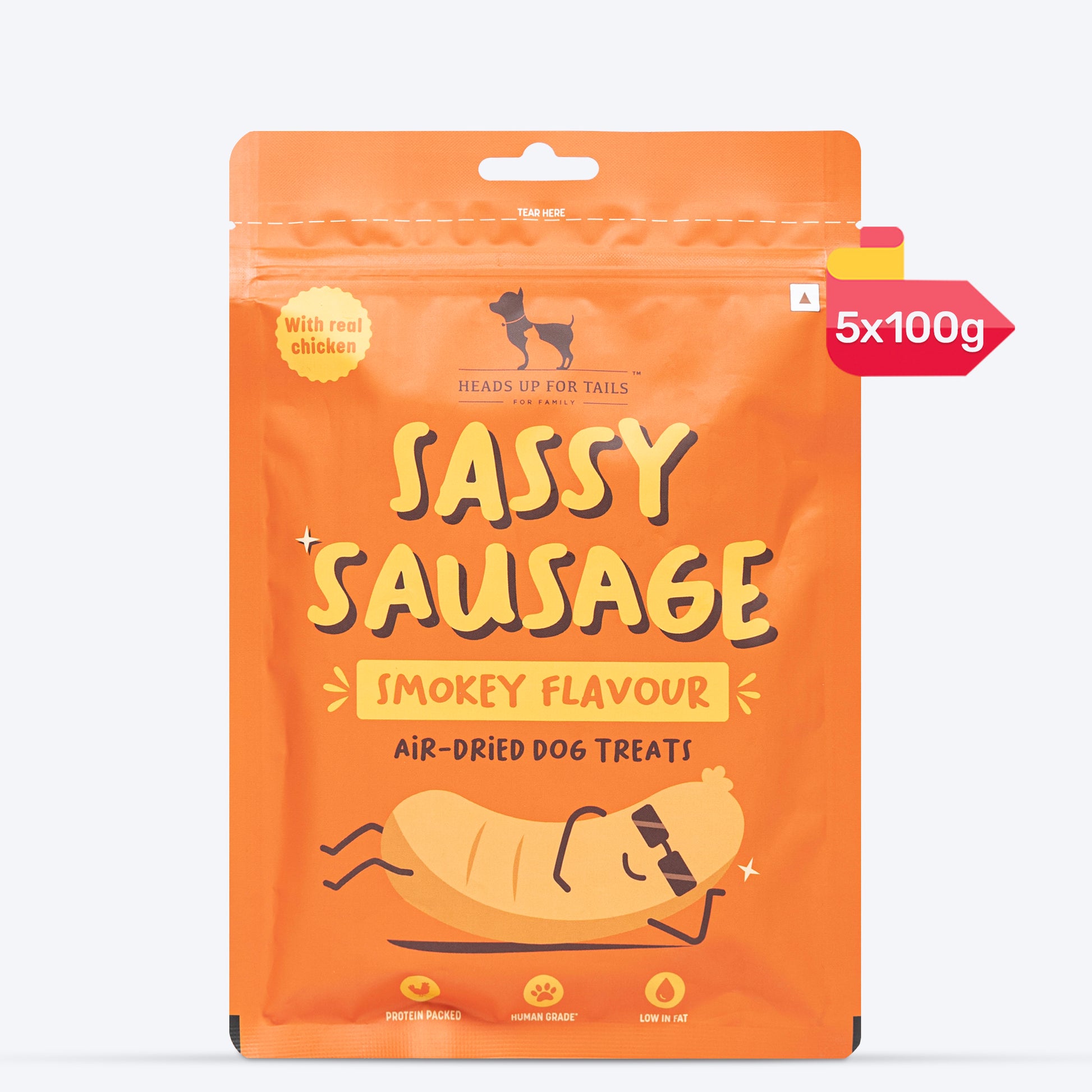 HUFT Sassy Sausage Smokey With Real Chicken Air-Dried Dog Treats - 100 - Heads Up For Tails