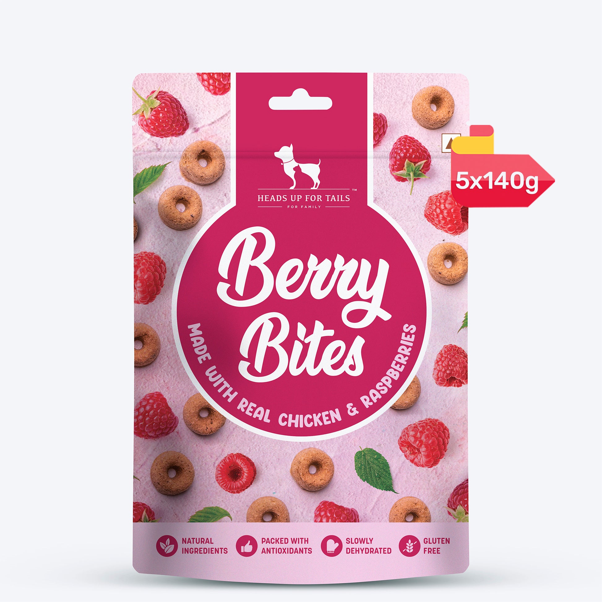 HUFT Berry Bites - Chicken & Raspberries Treats For Dogs - 140 g - Heads Up For Tails