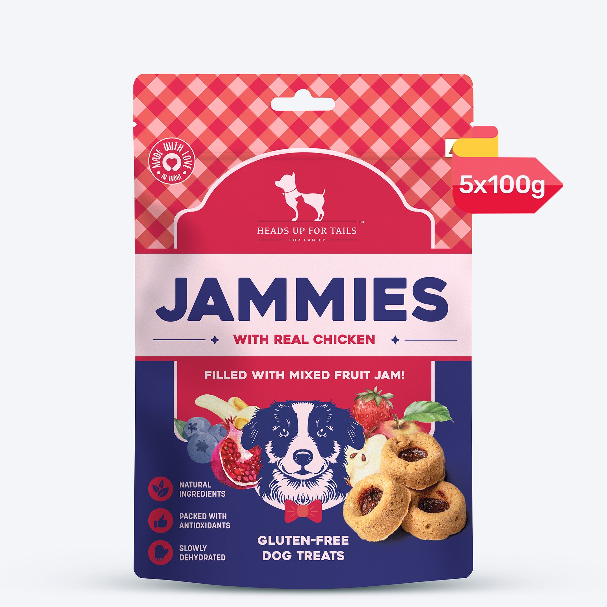 HUFT Jammies - Chicken Filled With Mixed Fruit Jam Dog Treats - 100 g - Heads Up For Tails