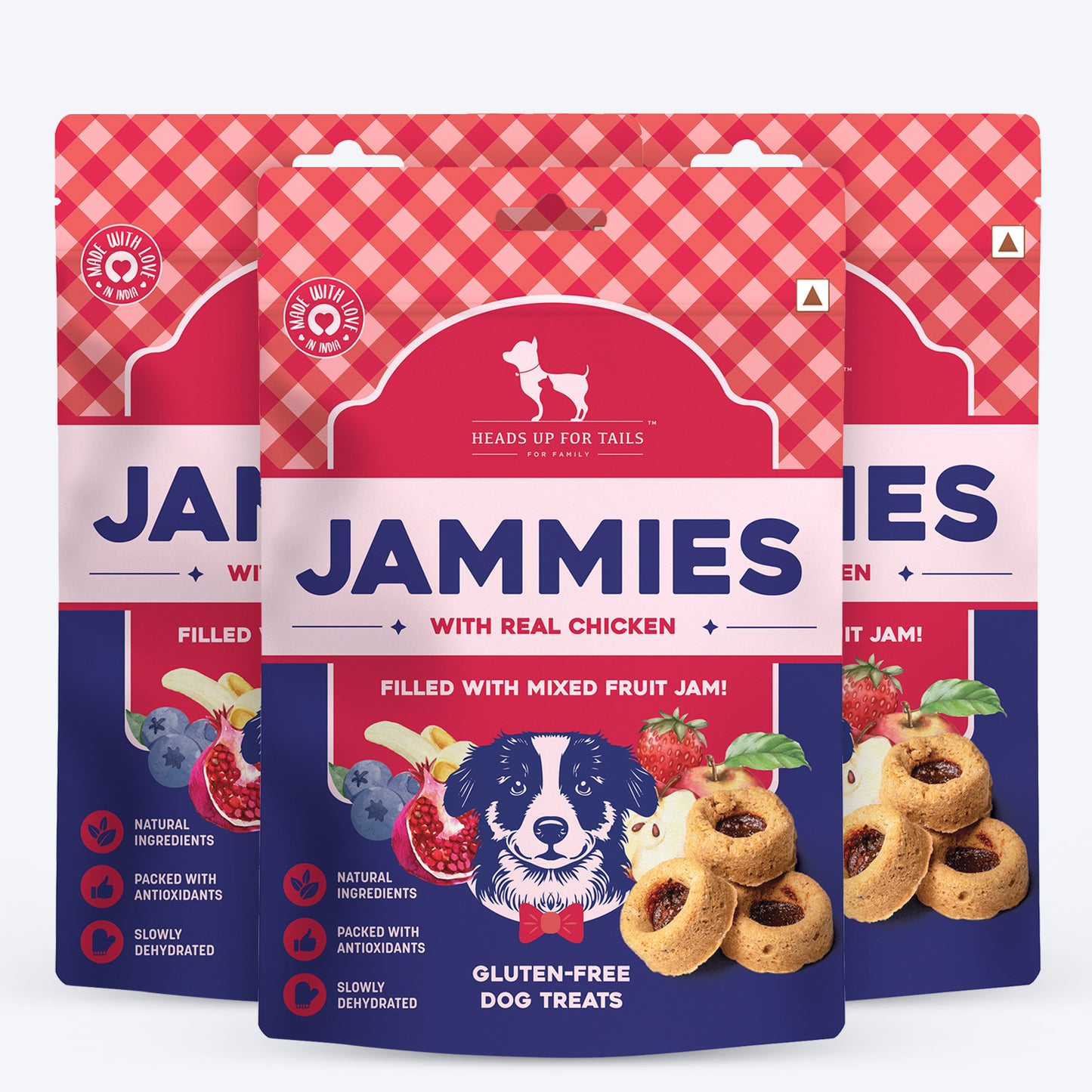 HUFT Jammies - Chicken Filled With Mixed Fruit Jam Dog Treats - 100 g - Heads Up For Tails