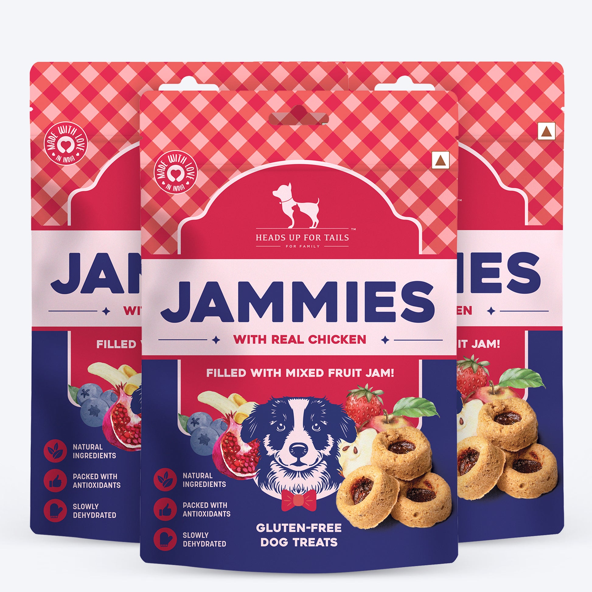 HUFT Jammies - Chicken Filled With Mixed Fruit Jam Dog Treats - 100 g - Heads Up For Tails