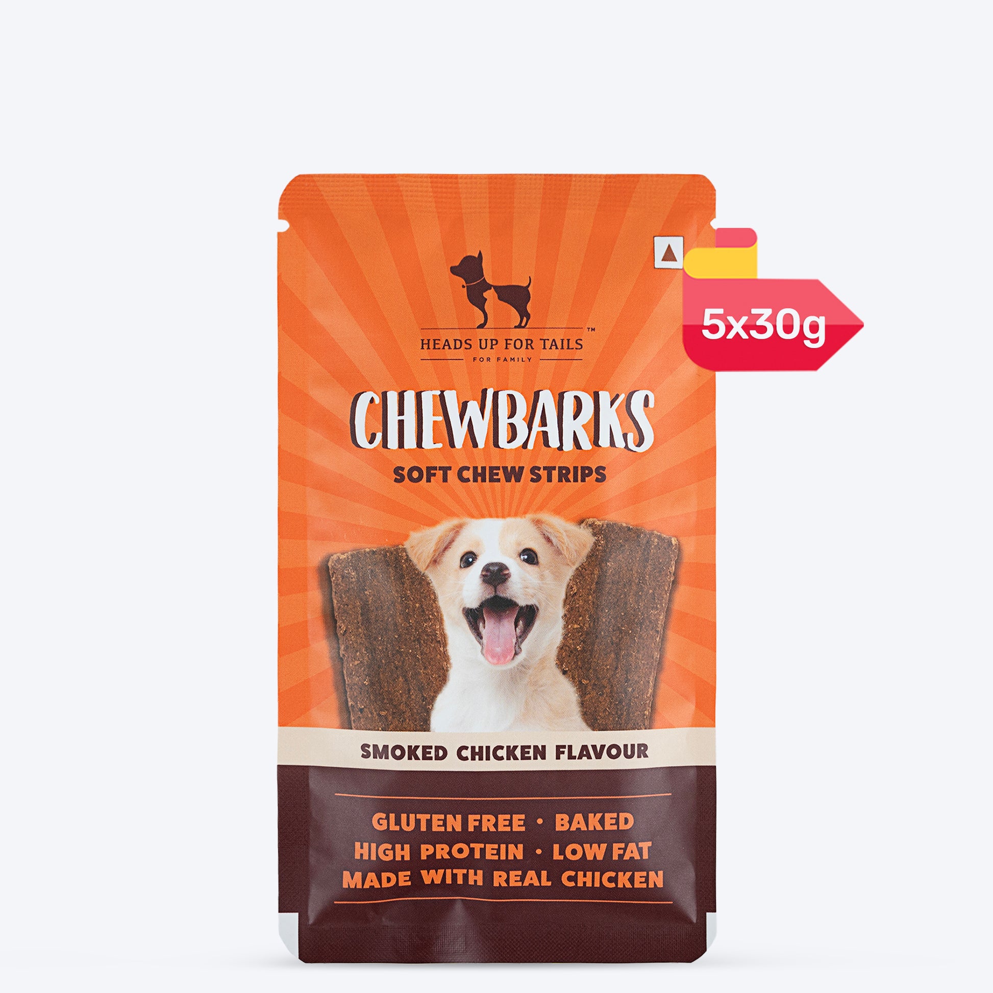 HUFT Chewbarks Smoked Chicken Soft Chew Strips Treat For Dogs - 30g - Heads Up For Tails