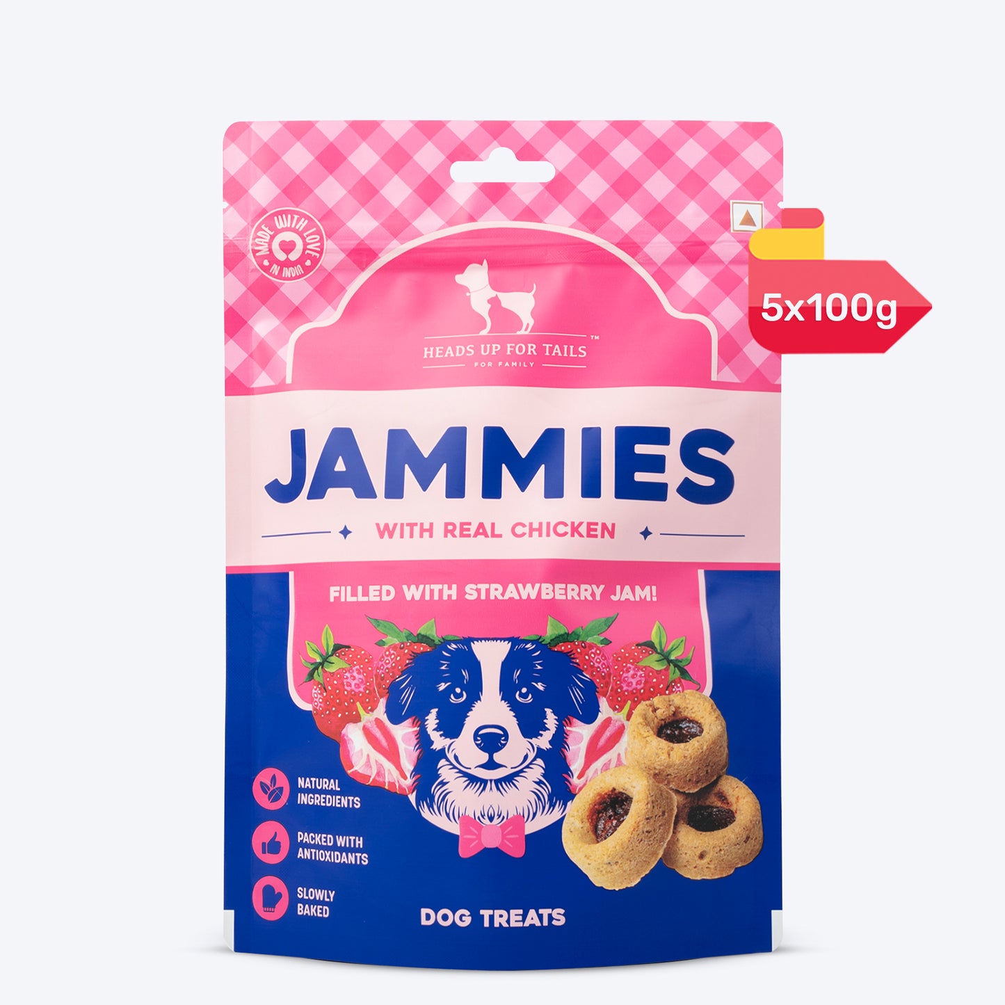 HUFT Jammies - Chicken Filled With Strawberry Jam Dog Treats - 100 g - Heads Up For Tails