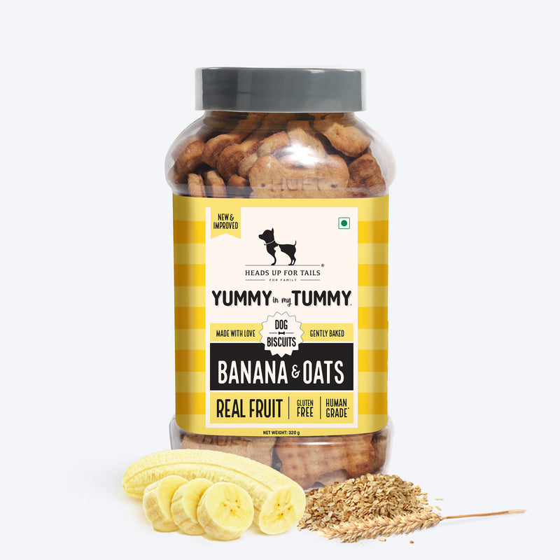 Heads Up for Tails Yummy in my Tummy Banana & Oats Dog Biscuits, 320g, gluten-free, gently baked, with real fruit