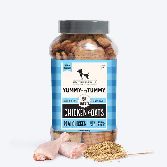 Heads Up for Tails Yummy in my Tummy Chicken & Oats dog biscuits, 320g, gluten-free, gently baked, real chicken