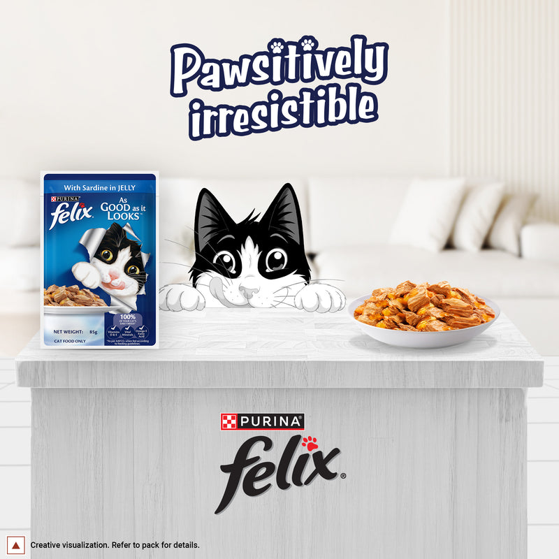 Purina Felix With Sardine In Jelly Adult Cat Wet Food - 85 g - Heads Up For Tails