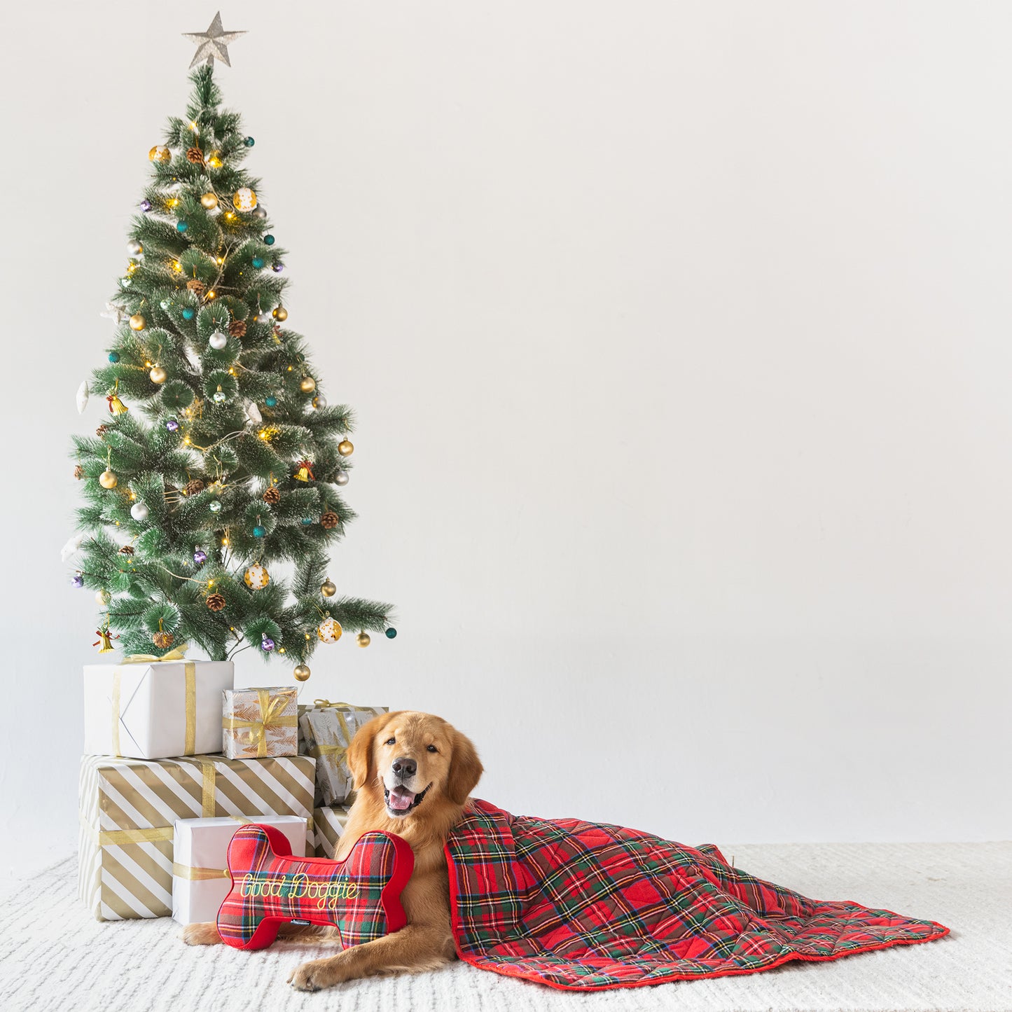 HUFT Good Doggie Plaid Blanket & Cushion Set For Dog - Red - Heads Up For Tails