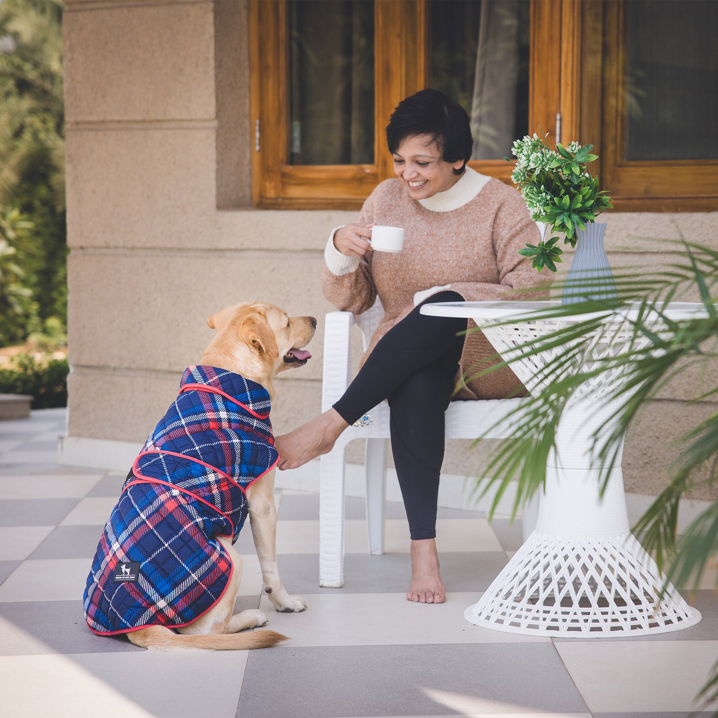 HUFT Grrberry Quilted Print Jacket For Dog - Blue & Coral - Heads Up For Tails