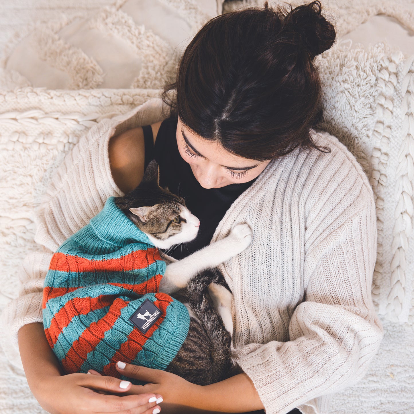 HUFT Snug Stripes Sweater For Cat - Turquoise & Orange_03