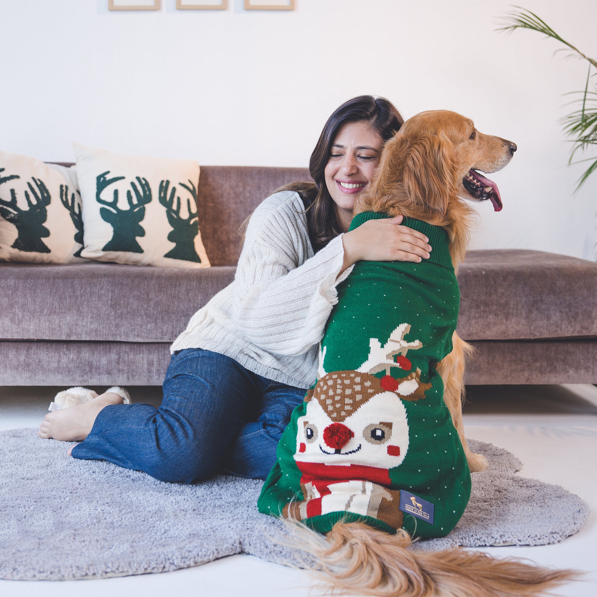 HUFT My Li'l Rudolph Sweater For Dog - Green - Heads Up For Tails