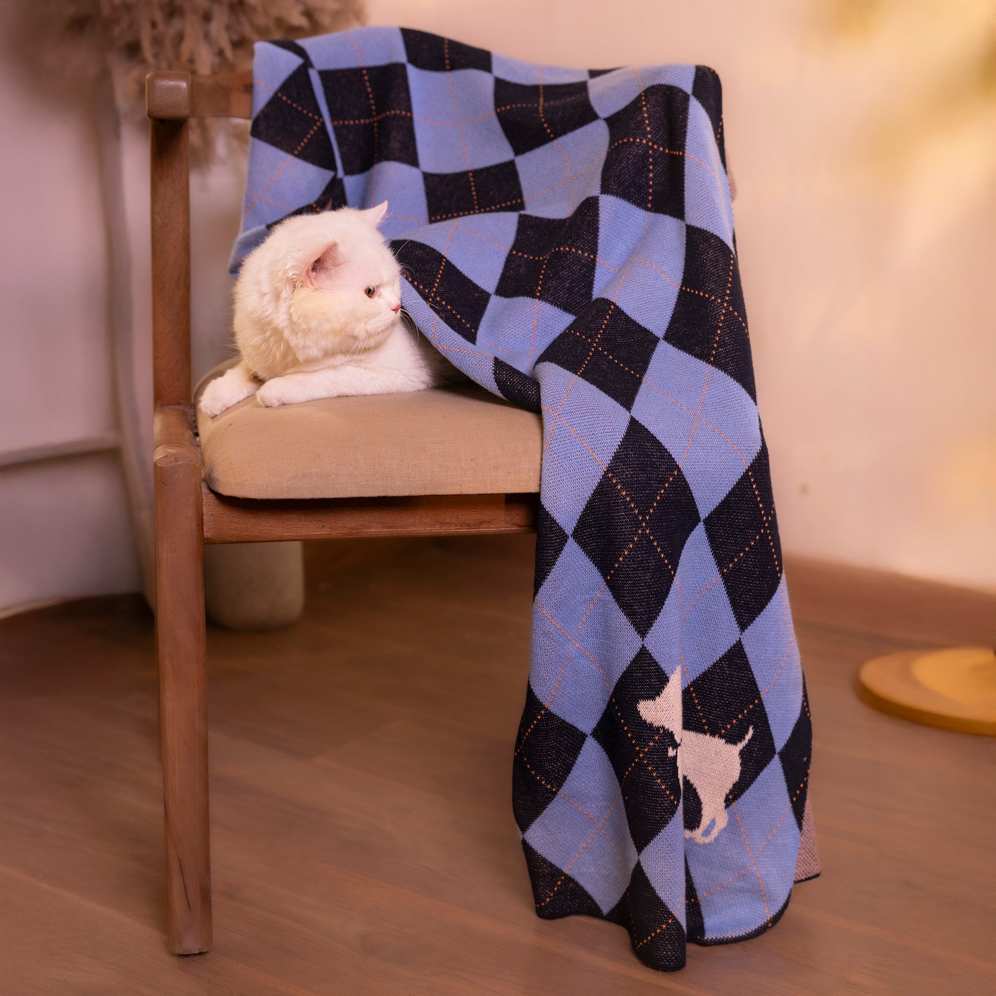 HUFT Cuddle Checks Blanket For Dog & Cat - Blue - Heads Up For Tails