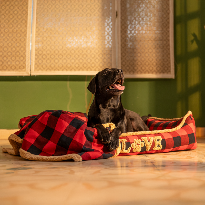 HUFT Love Plaid Lounger Bed For Dog - Red & Black - Heads Up For Tails