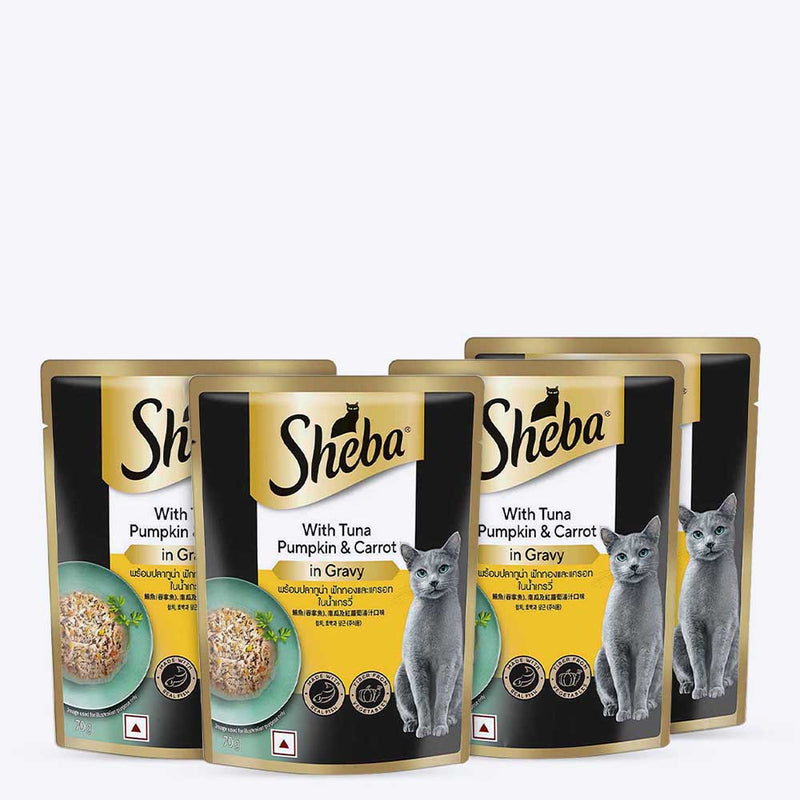 Sheba Rich Premium (1+ Years) Tuna Pumpkin & Carrot In Gravy Adult Wet Cat Food - 70 gm Packs - Heads Up For Tails