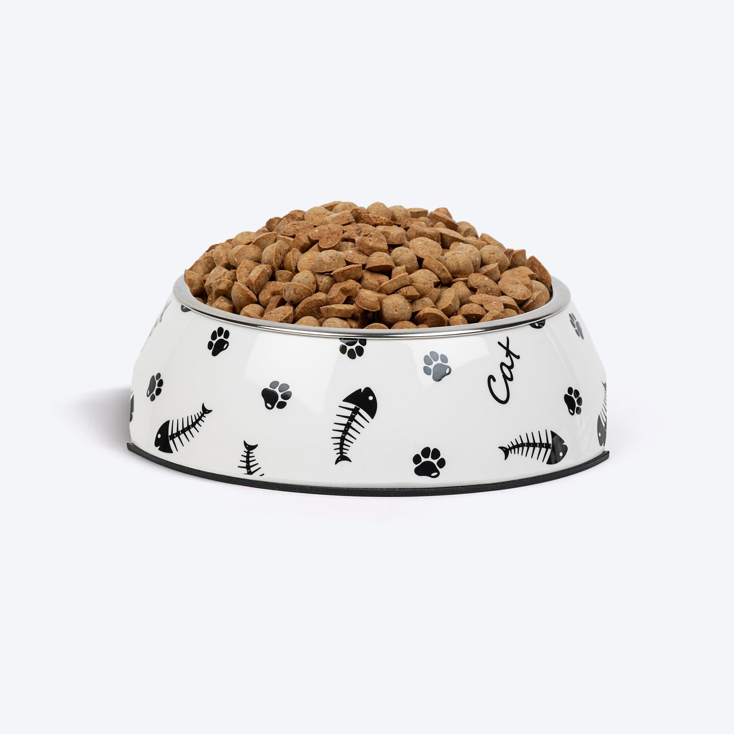 HUFT Fishy Paws Printed Melamine Bowl With Steel Insert For Cat - White - Heads Up For Tails