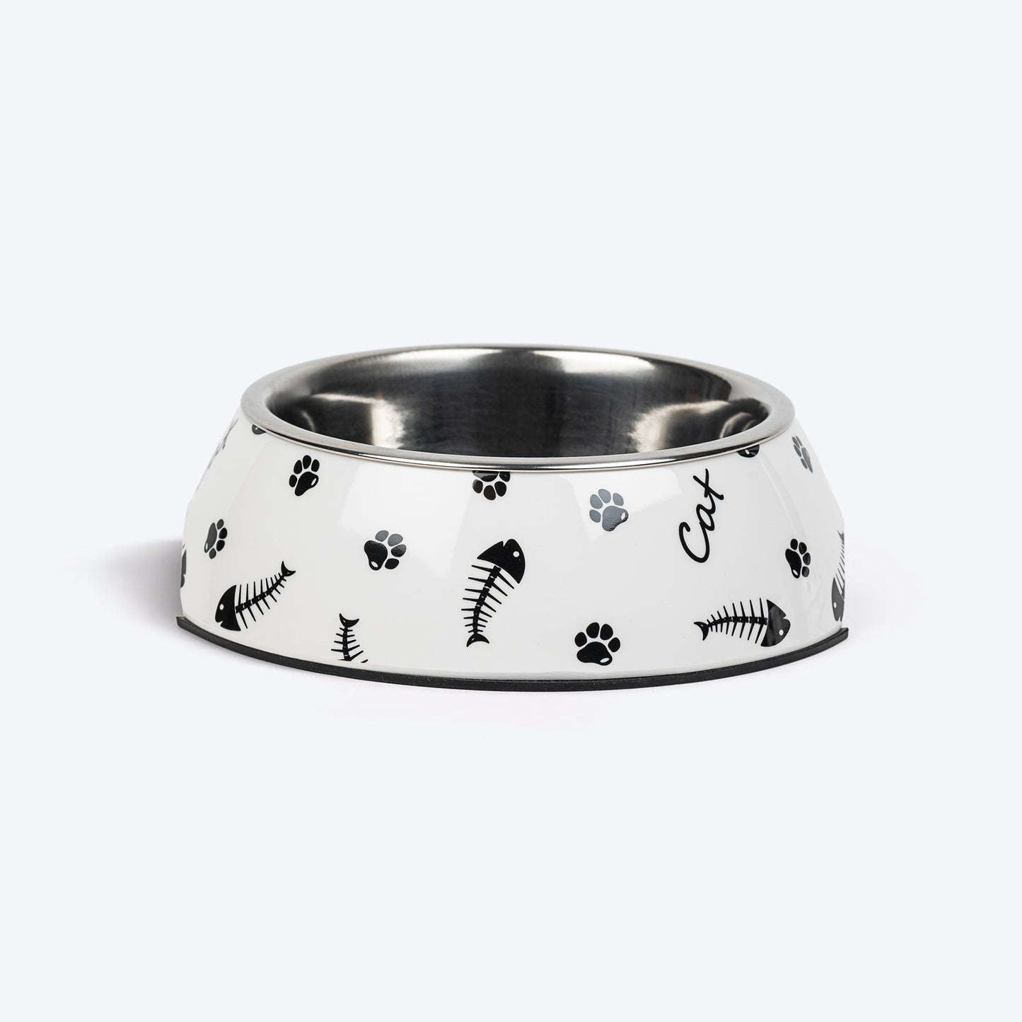 HUFT Fishy Paws Printed Melamine Bowl With Steel Insert For Cat - White - Heads Up For Tails