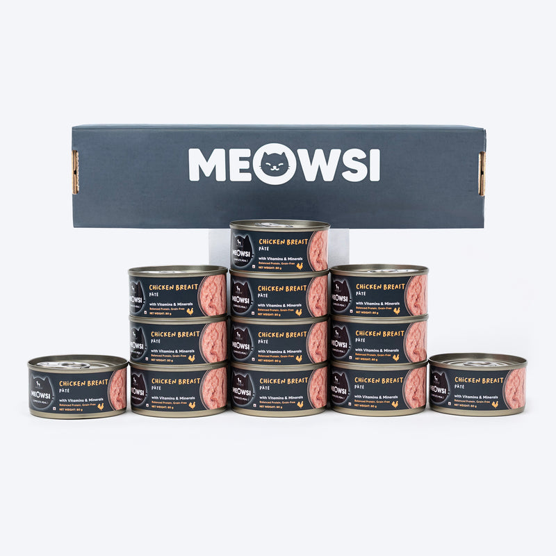 Meowsi by HUFT Chicken Breast pâté Canned Cat Wet Food, 80 gm, with vitamins and minerals, grain-free formula.