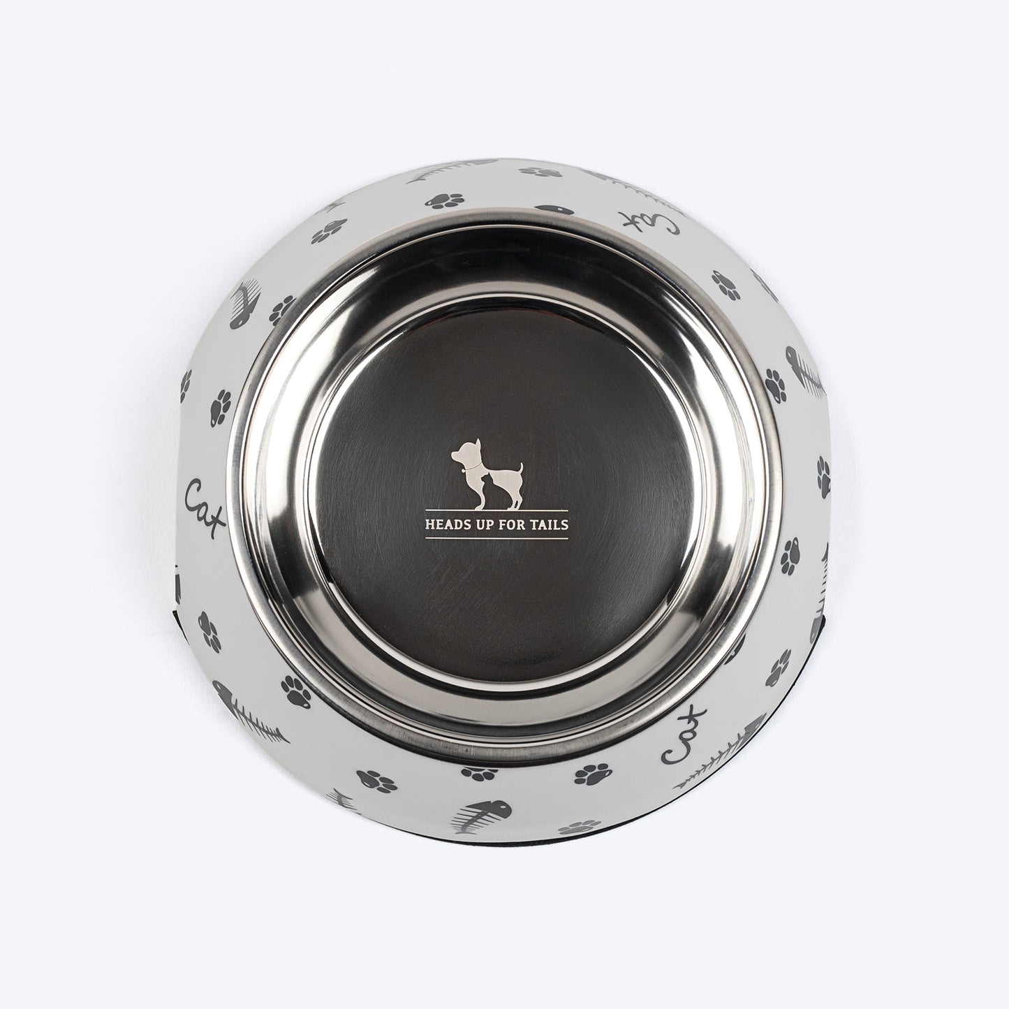 HUFT Fishy Paws Printed Melamine Bowl With Steel Insert For Cat - White - Heads Up For Tails