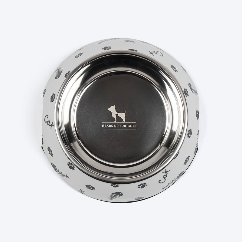 HUFT Fishy Paws Printed Melamine Bowl With Steel Insert For Cat - White - Heads Up For Tails