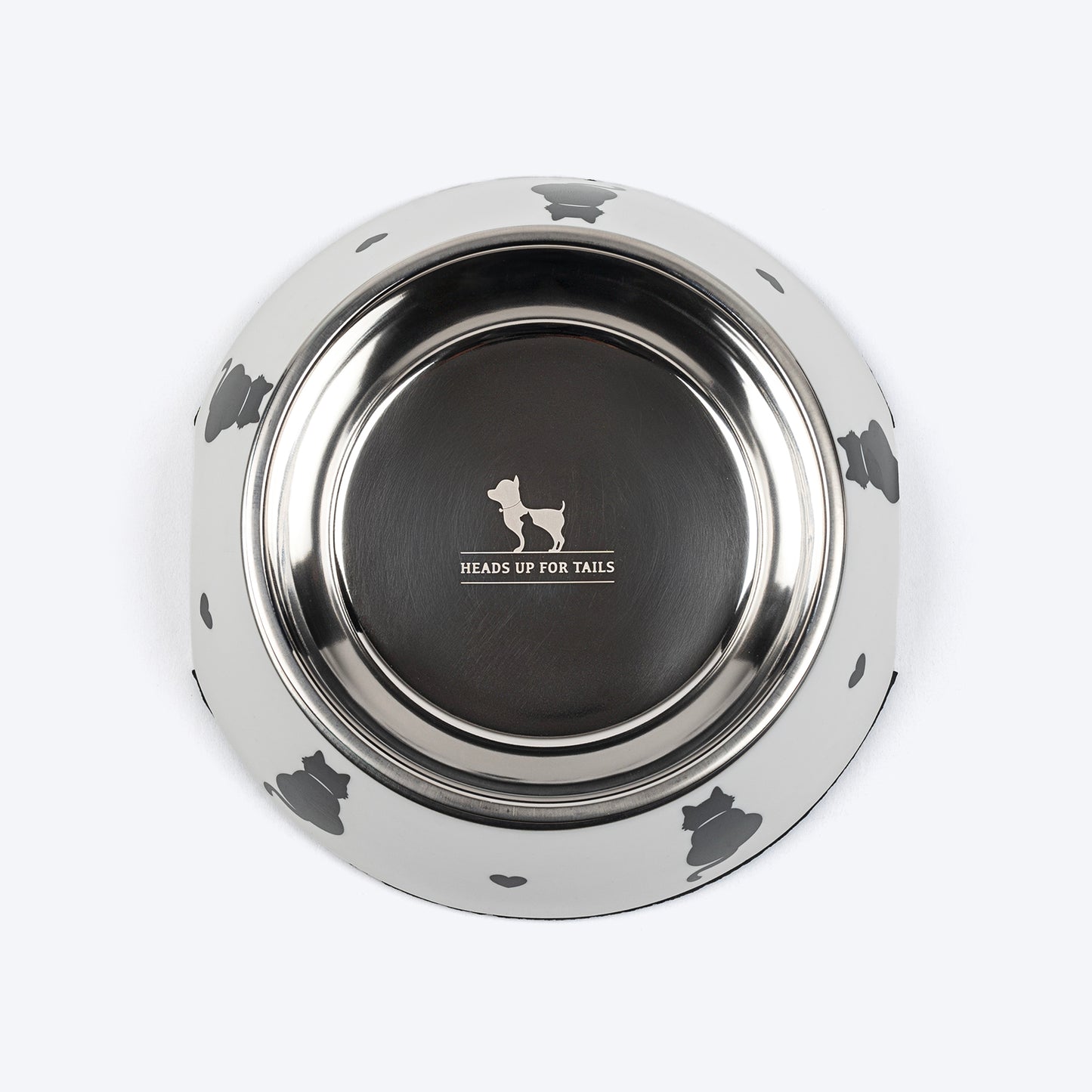 HUFT Purrfect Catch Printed Melamine Bowl With Steel Inserts For Cat - White - Heads Up For Tails