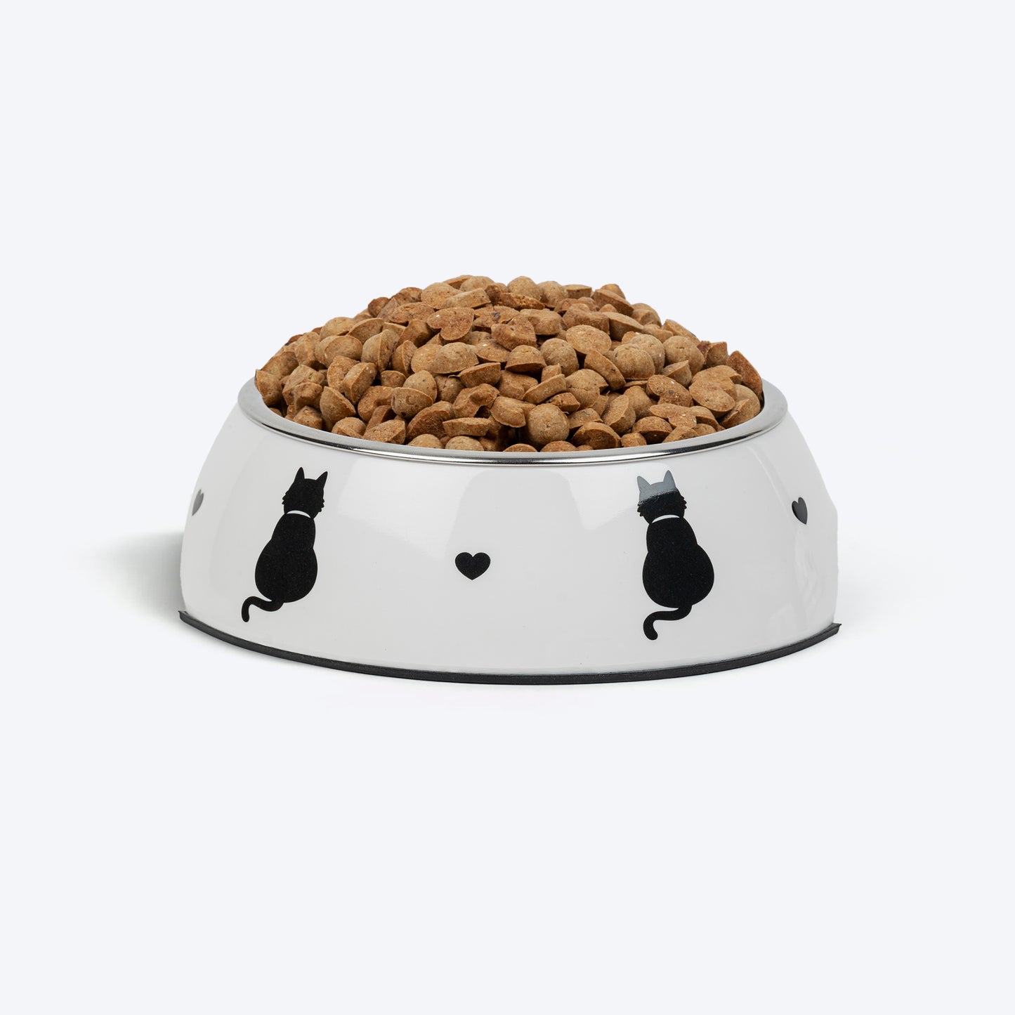 HUFT Purrfect Catch Printed Melamine Bowl With Steel Inserts For Cat - White - Heads Up For Tails