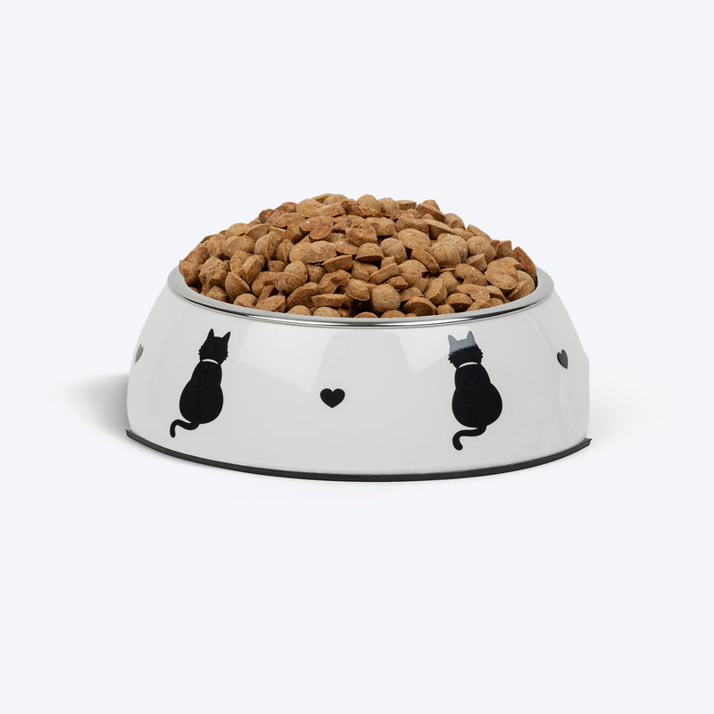 HUFT Purrfect Catch Printed Melamine Bowl With Steel Inserts For Cat - White - Heads Up For Tails