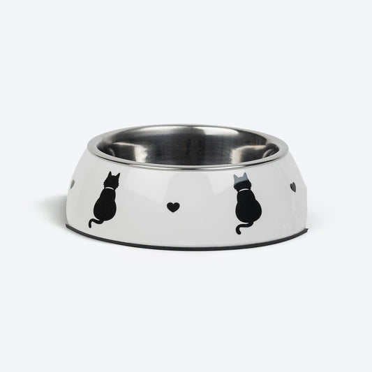HUFT Purrfect Catch Printed Melamine Bowl With Steel Inserts For Cat - White - Heads Up For Tails