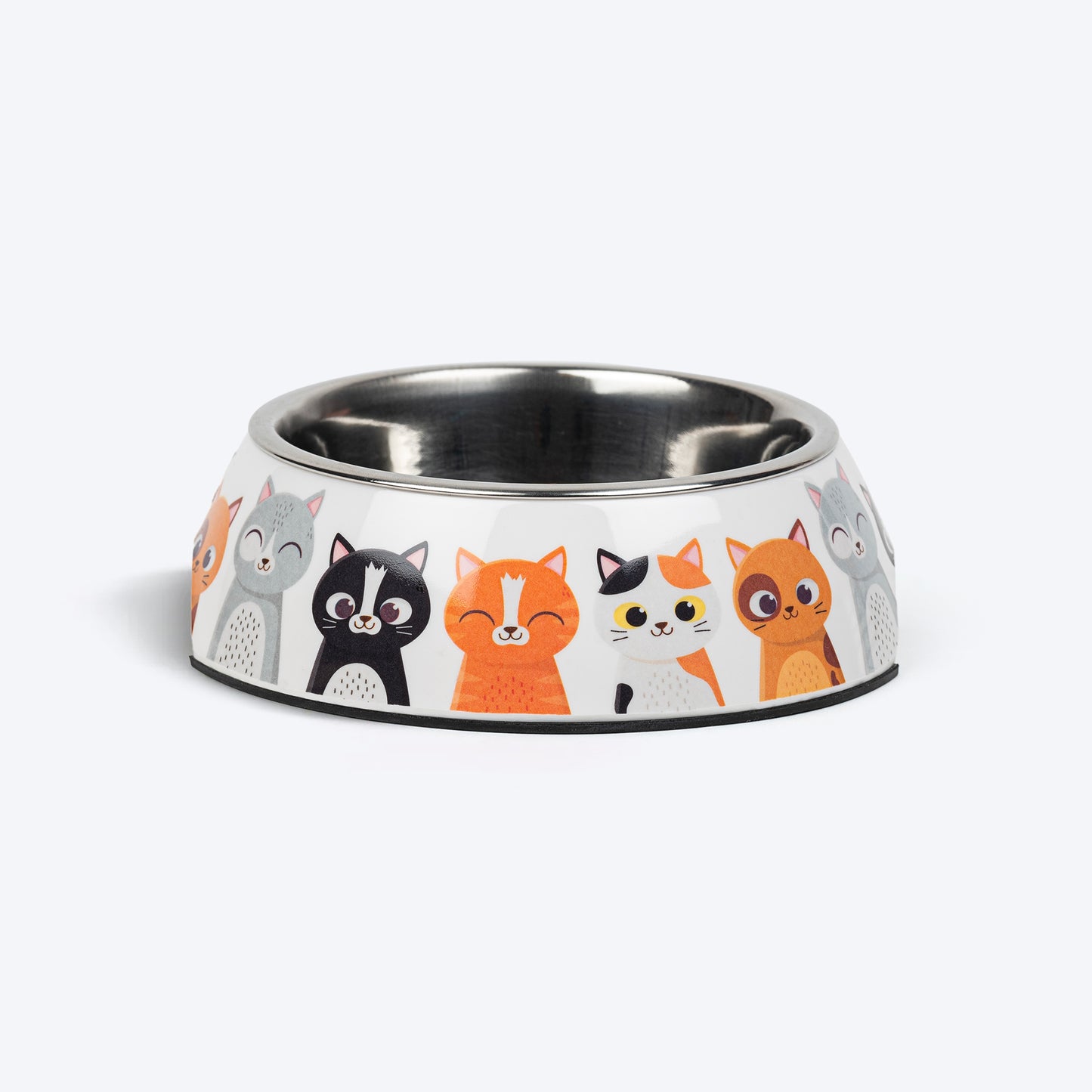HUFT Kitty Family Printed Melamine Bowl With Steel Inserts For Cat - Multicolor - Heads Up For Tails