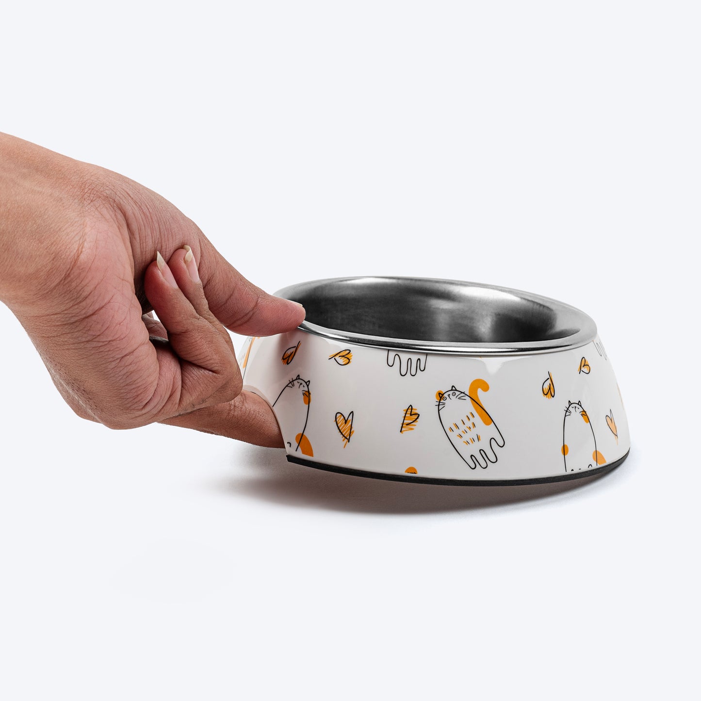 HUFT Purrfect Printed Melamine Bowl With Steel Inserts For Cat - White - Heads Up For Tails
