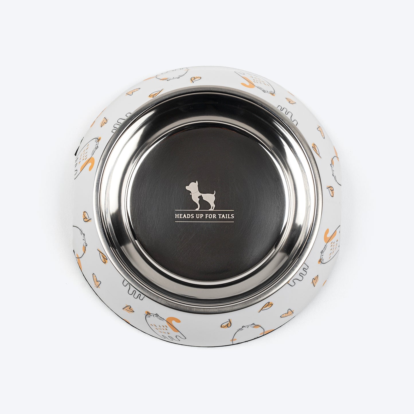 HUFT Purrfect Printed Melamine Bowl With Steel Inserts For Cat - White - Heads Up For Tails