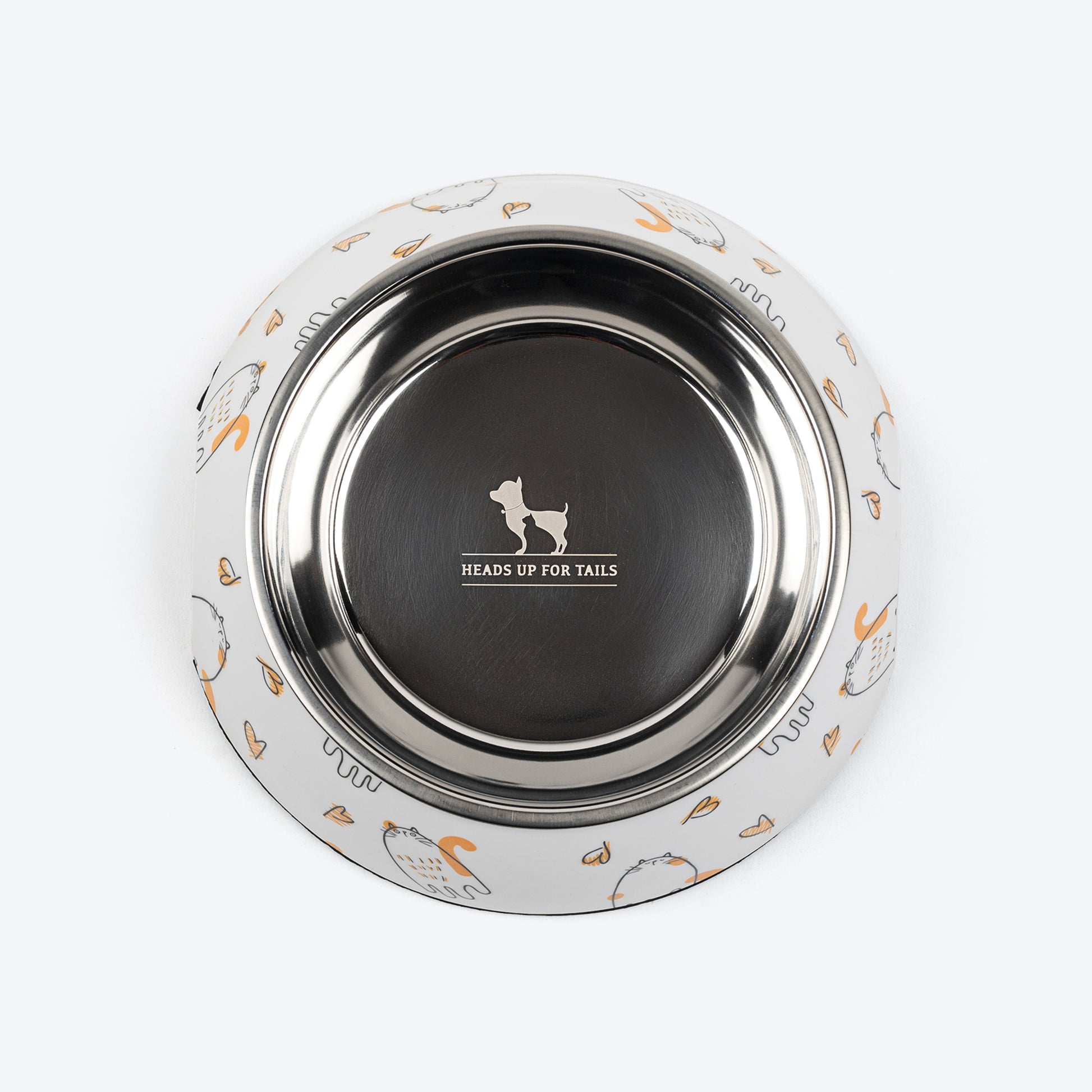 HUFT Purrfect Printed Melamine Bowl With Steel Inserts For Cat - White - Heads Up For Tails
