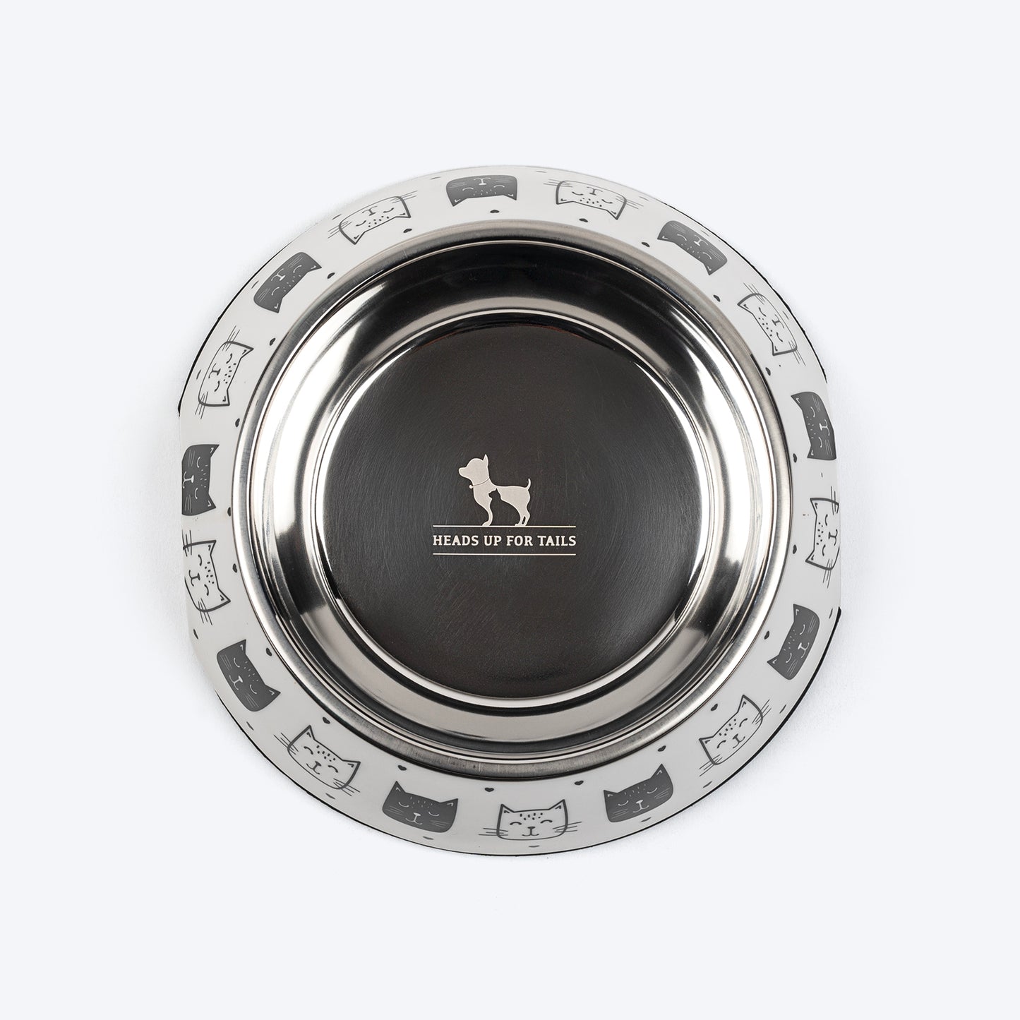 HUFT Kitty Trails Printed Melamine Bowl With Steel Inserts For Cat - White - Heads Up For Tails