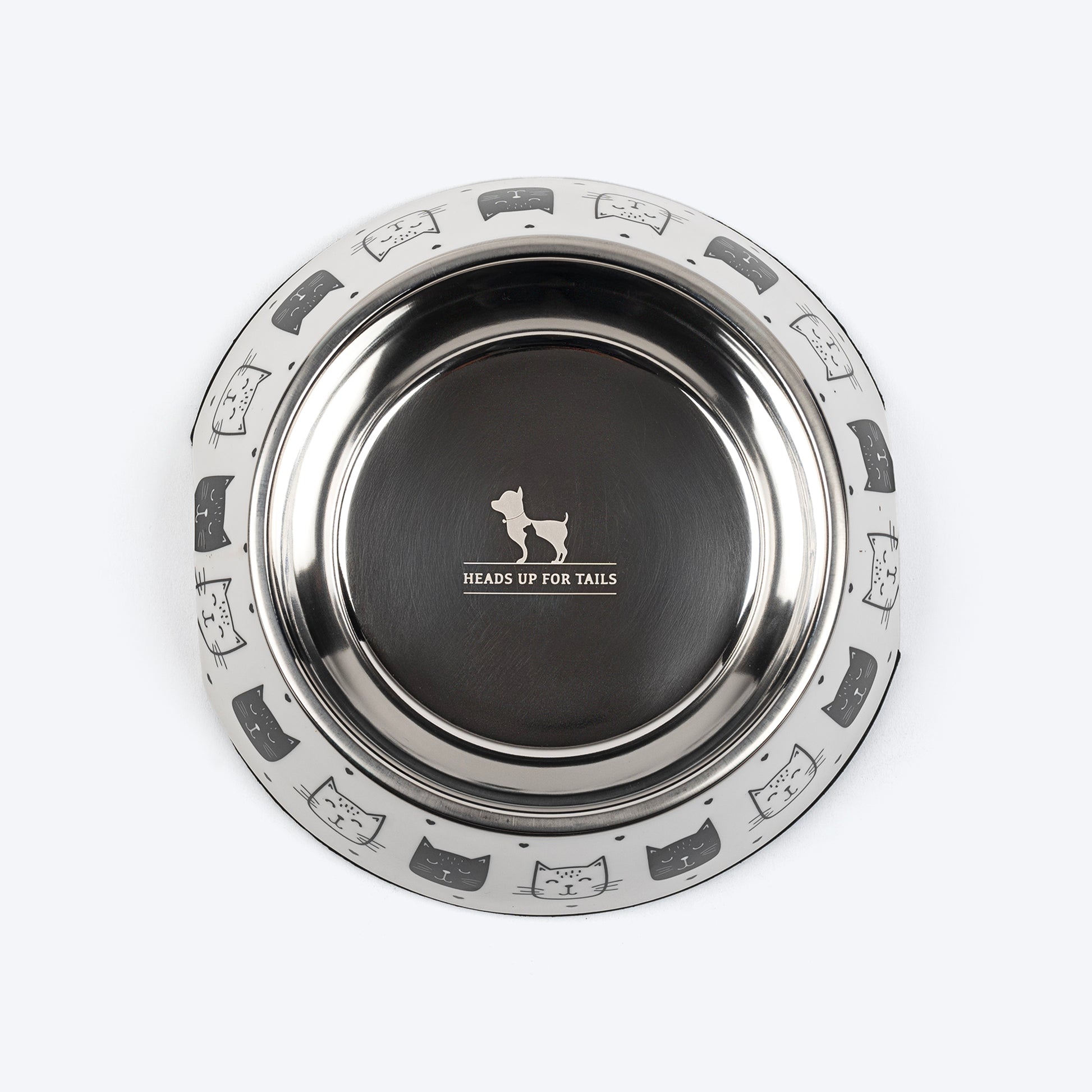 HUFT Kitty Trails Printed Melamine Bowl With Steel Inserts For Cat - White - Heads Up For Tails