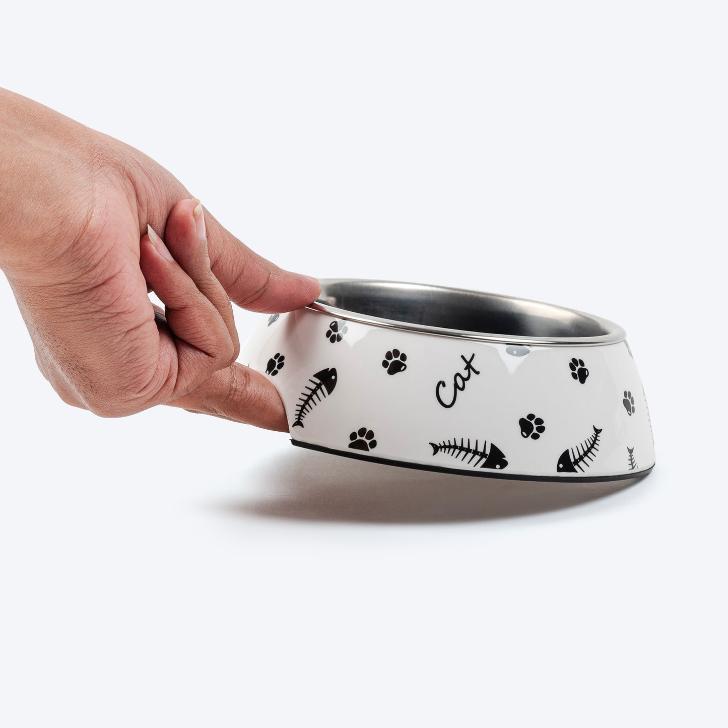 HUFT Fishy Paws Printed Melamine Bowl With Steel Insert For Cat - White - Heads Up For Tails