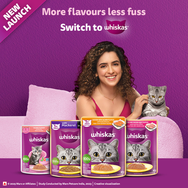 Whiskas Chicken with Salmon in Jelly Flavour (1+ Years) Adult Cat Wet Food - 80 gm Pack