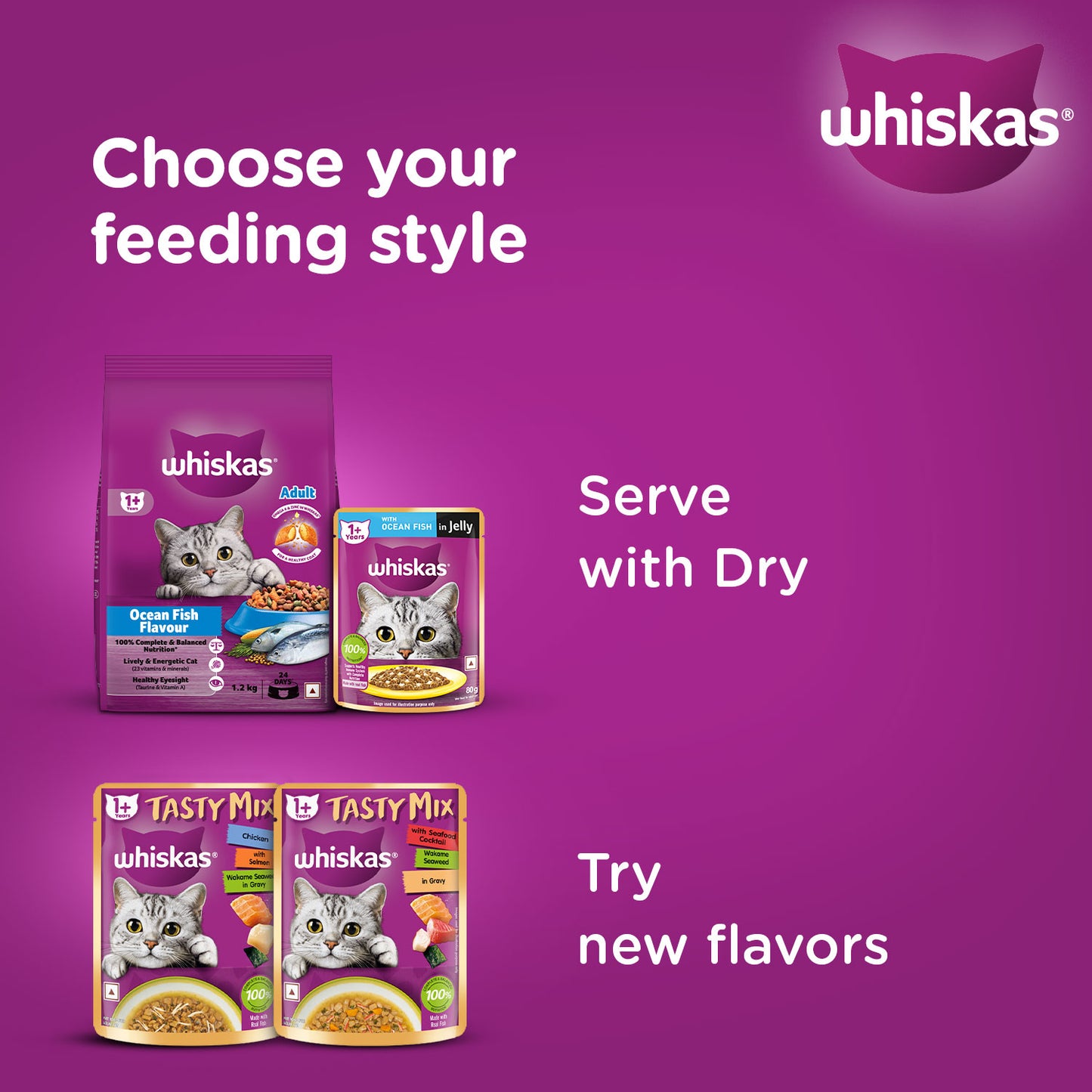 Whiskas Ocean Fish Wet Food For Adult Cat - 80 gm Pack - Heads Up For Tails