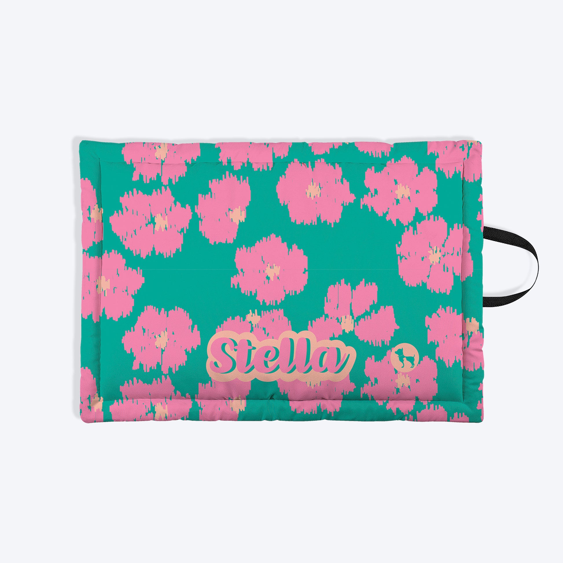 HUFT Personalised Pawsome Blossom Mat Bed For Dog & Cat - Green & Pink - Heads Up For Tails