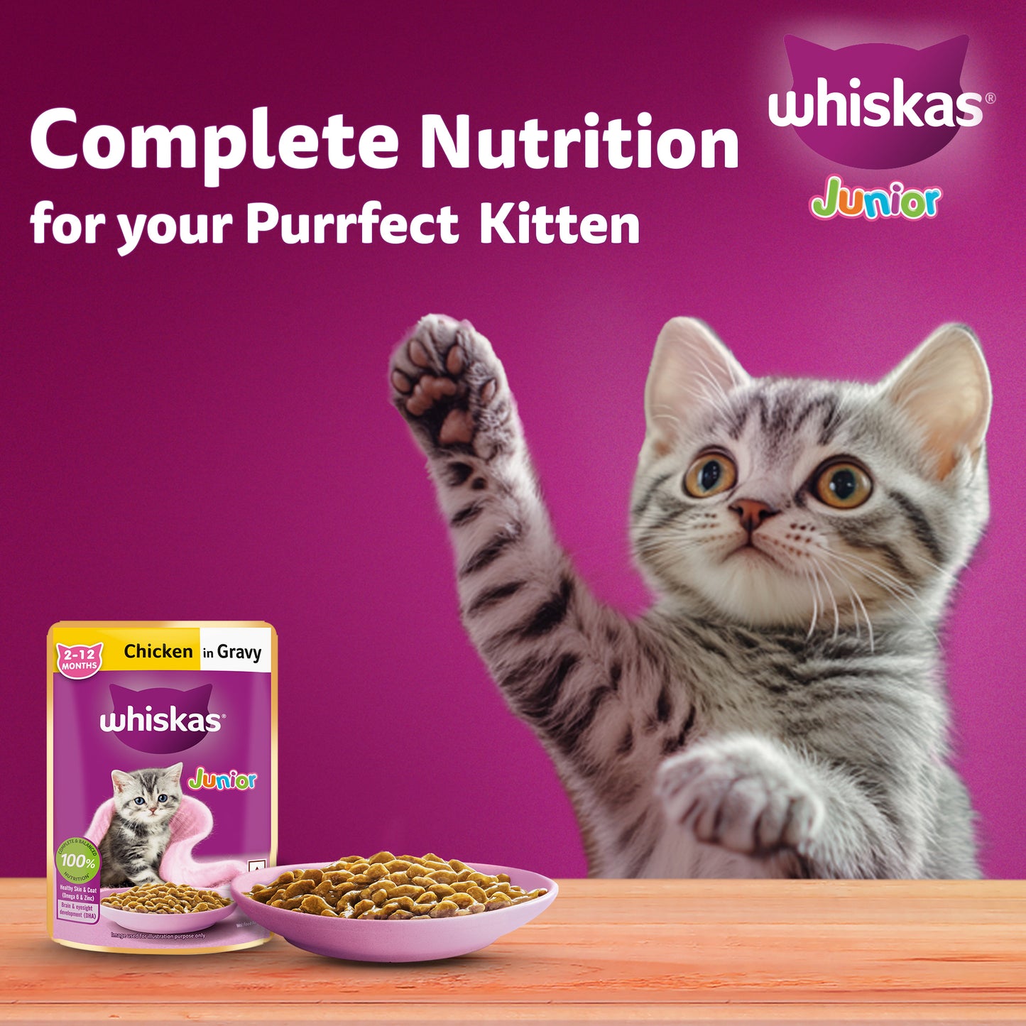 Whiskas Chicken in Gravy (2-12 Months) Wet Food For Junior Kitten - 80 gm Pack