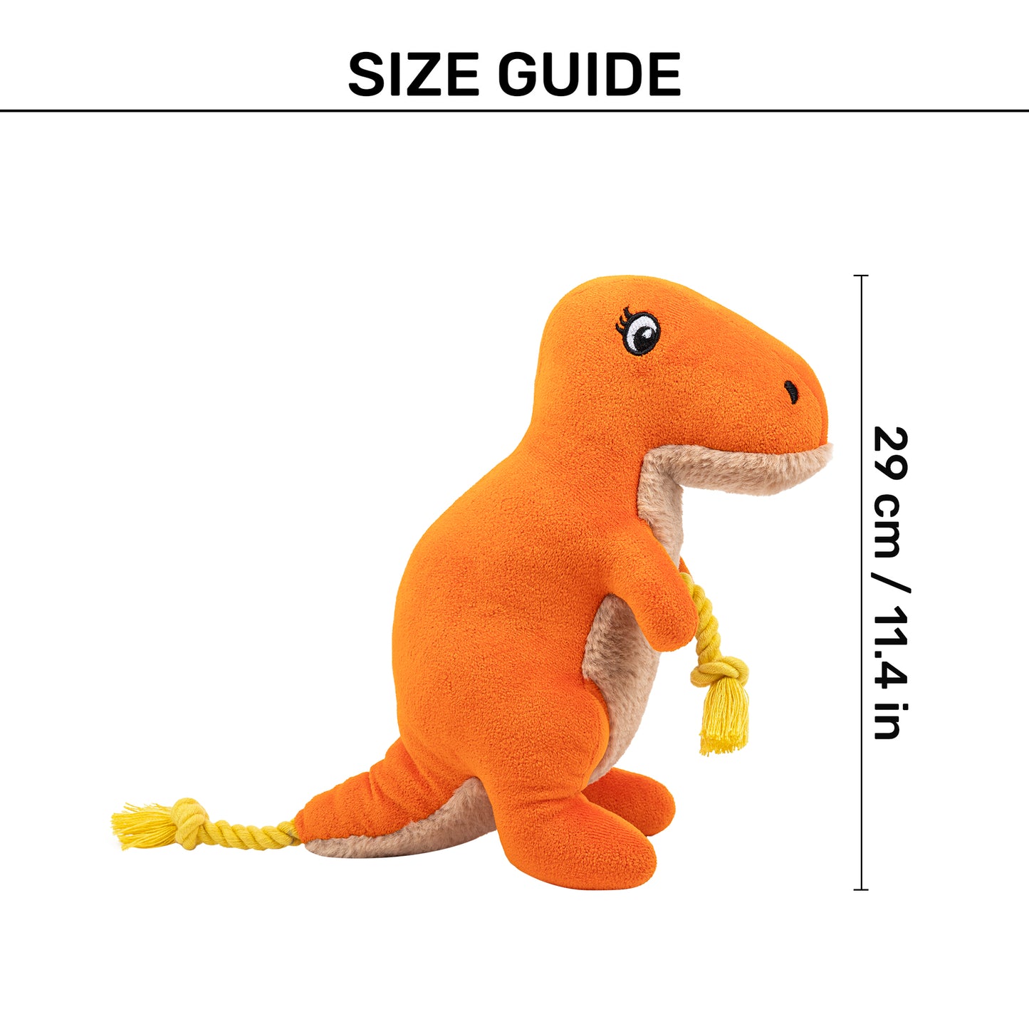 HUFT Plushosaurus Rex Squeaky Cuddle Plush Toy For Dog - Orange - Heads Up For Tails