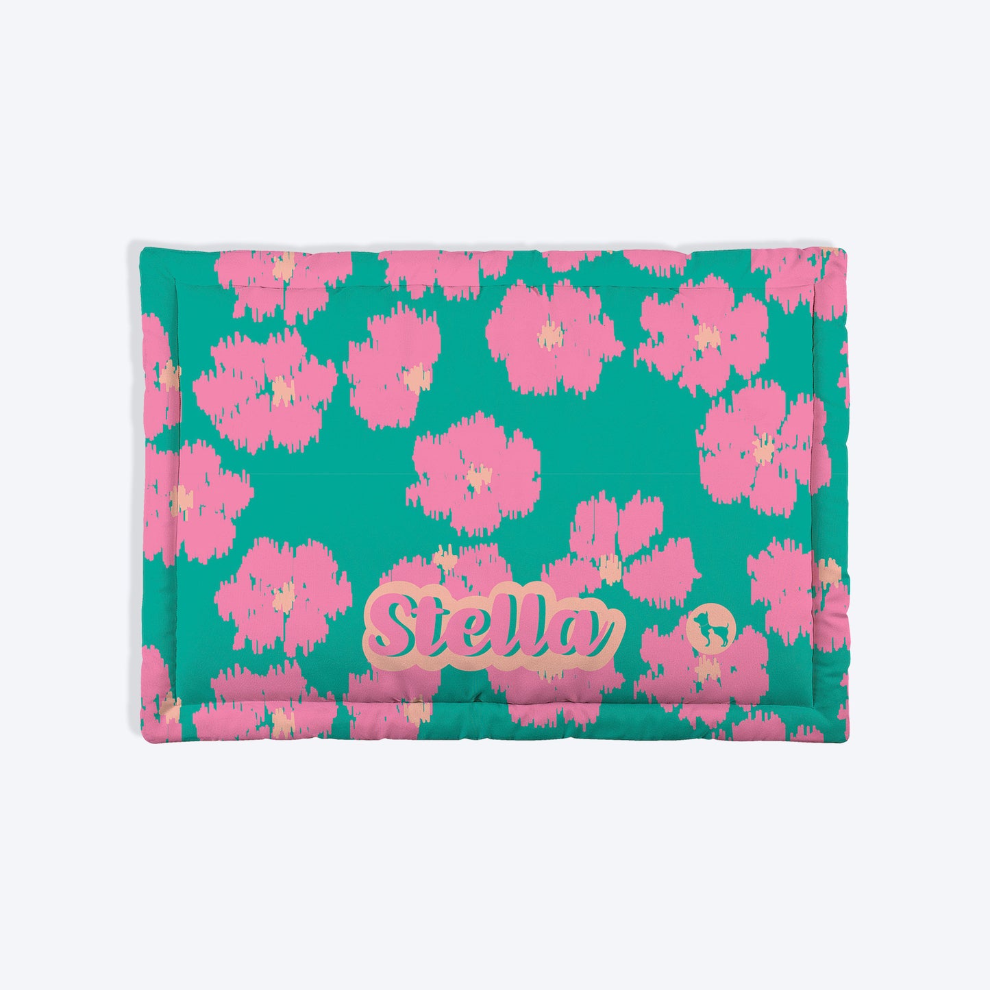 HUFT Personalised Pawsome Blossom Mat Bed For Dog & Cat - Green & Pink - Heads Up For Tails