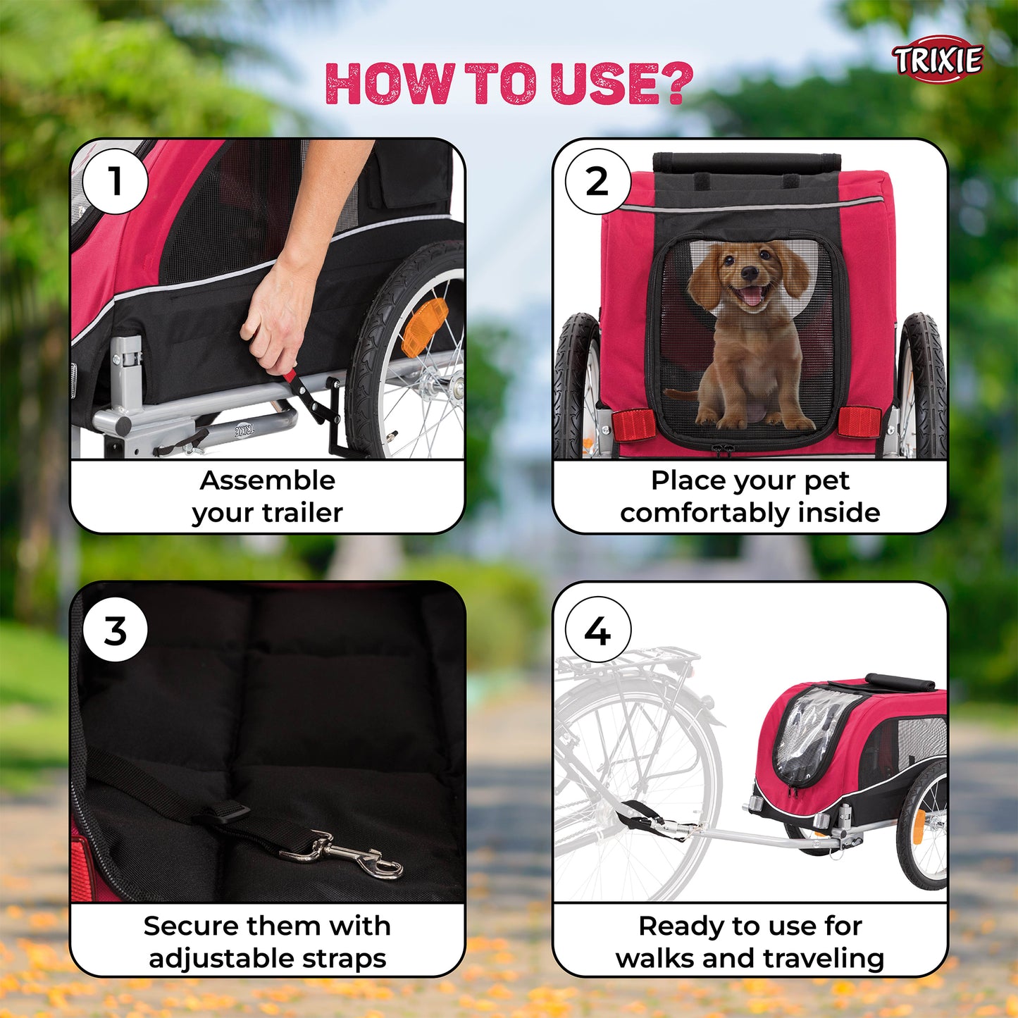 Trixie Red Bicycle Trailer For Dogs - Heads Up For Tails