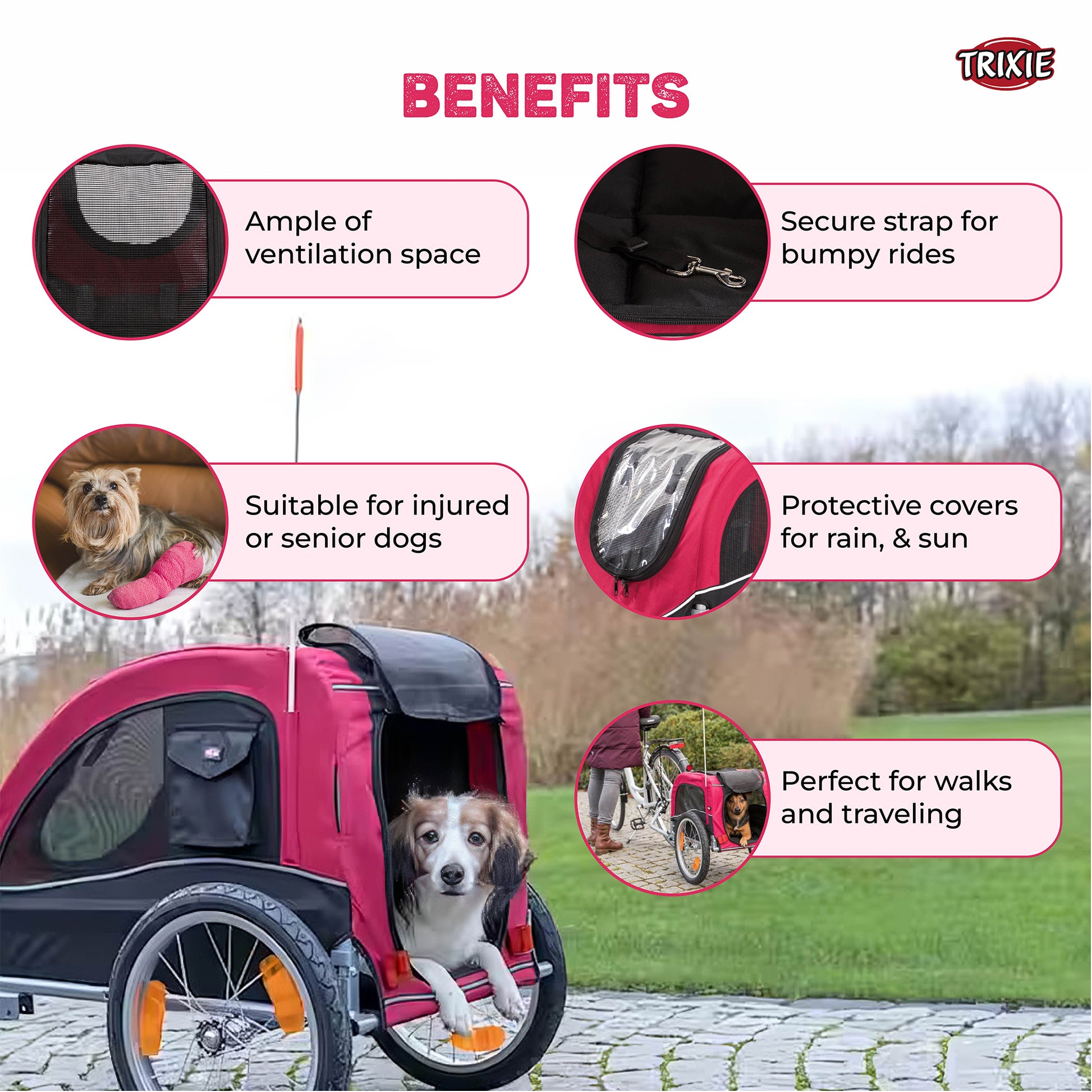 Trixie Red Bicycle Trailer For Dogs - Heads Up For Tails