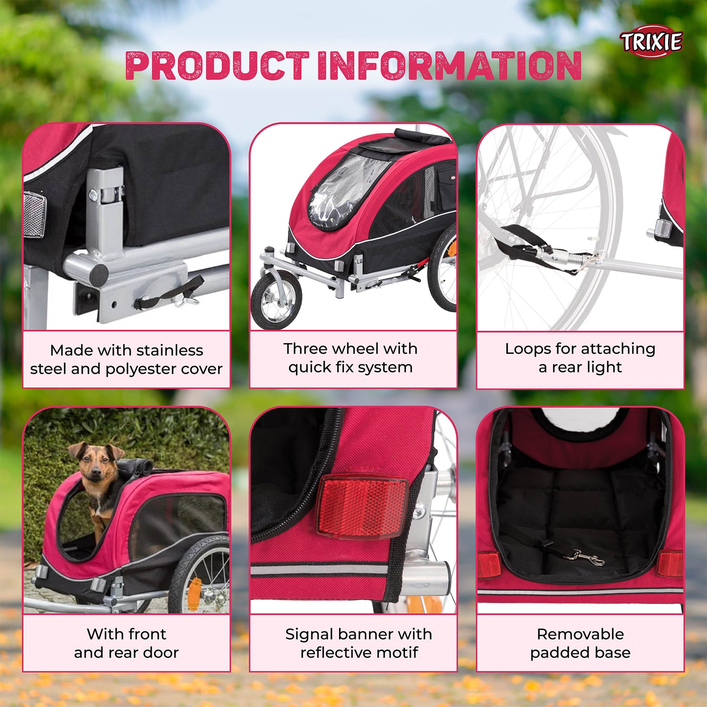 Trixie Red Bicycle Trailer For Dogs - Heads Up For Tails