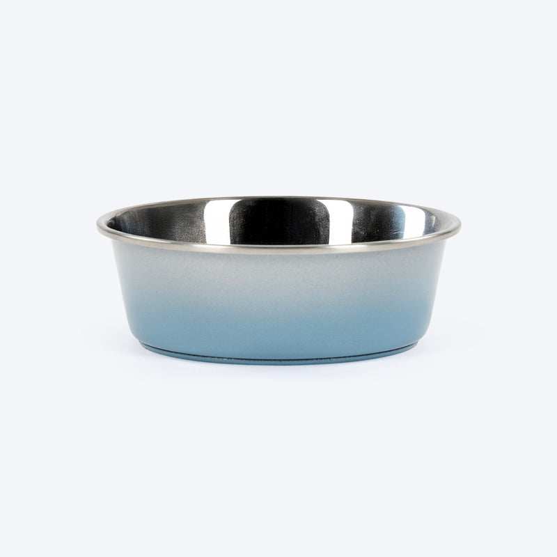 HUFT Tiny Tails Printed Steel Bowl For Puppy - Blue & Grey - Heads Up For Tails